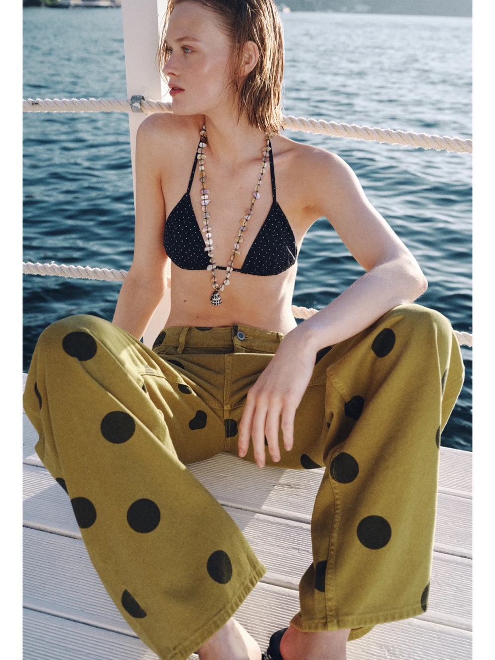 Zara ZW COLLECTION MID-RISE POLKA DOT BARREL JEANS - Picture 8 of 9
